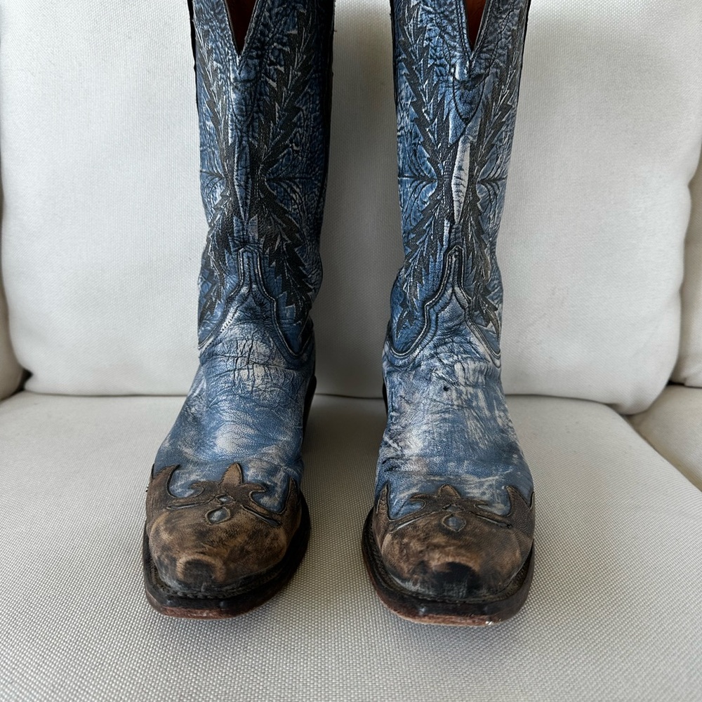 Luchesse Blue and Brown Western Cowboy Boots